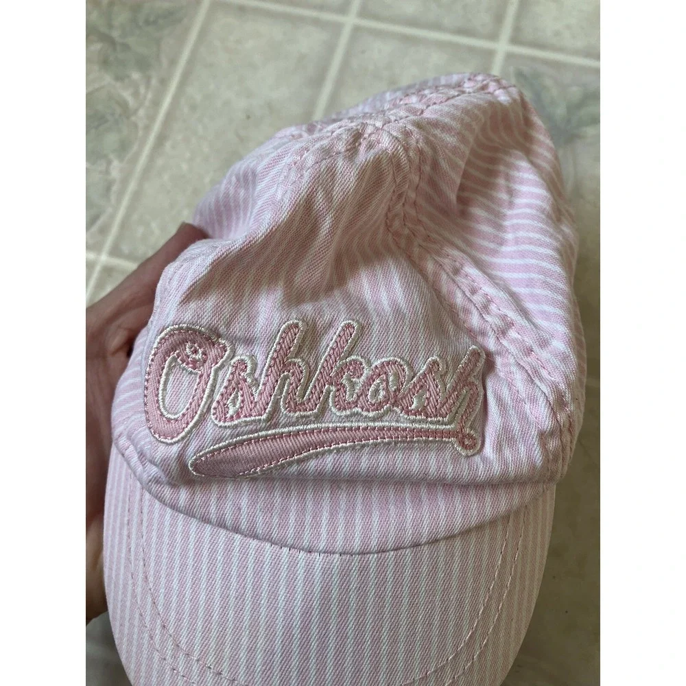 Classic Pink Stripe Vtg Embroidered OSHKOSH B'GOSH 0-9 mth Elastic Baseball‎ Cap